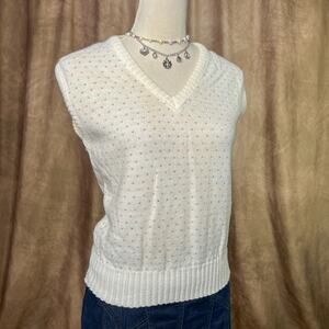 Vintage Sweater Vest 70s Knit Sleeveless Cream Pastel Polka Dot Rainbow Pattern
